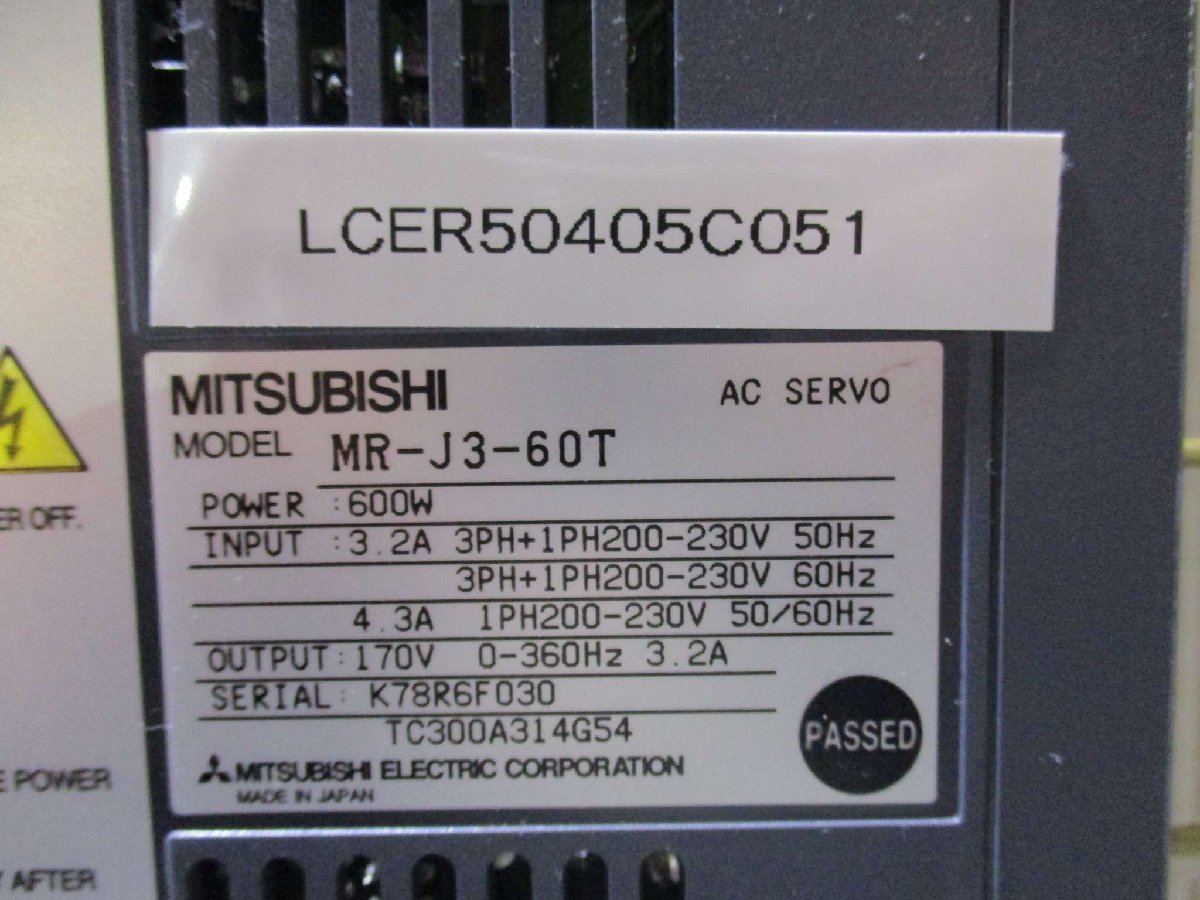 中古 MITSUBISHI MR-J3-60T AC Servo drive MelServo 0.6kW(LCER50405C051)_画像2