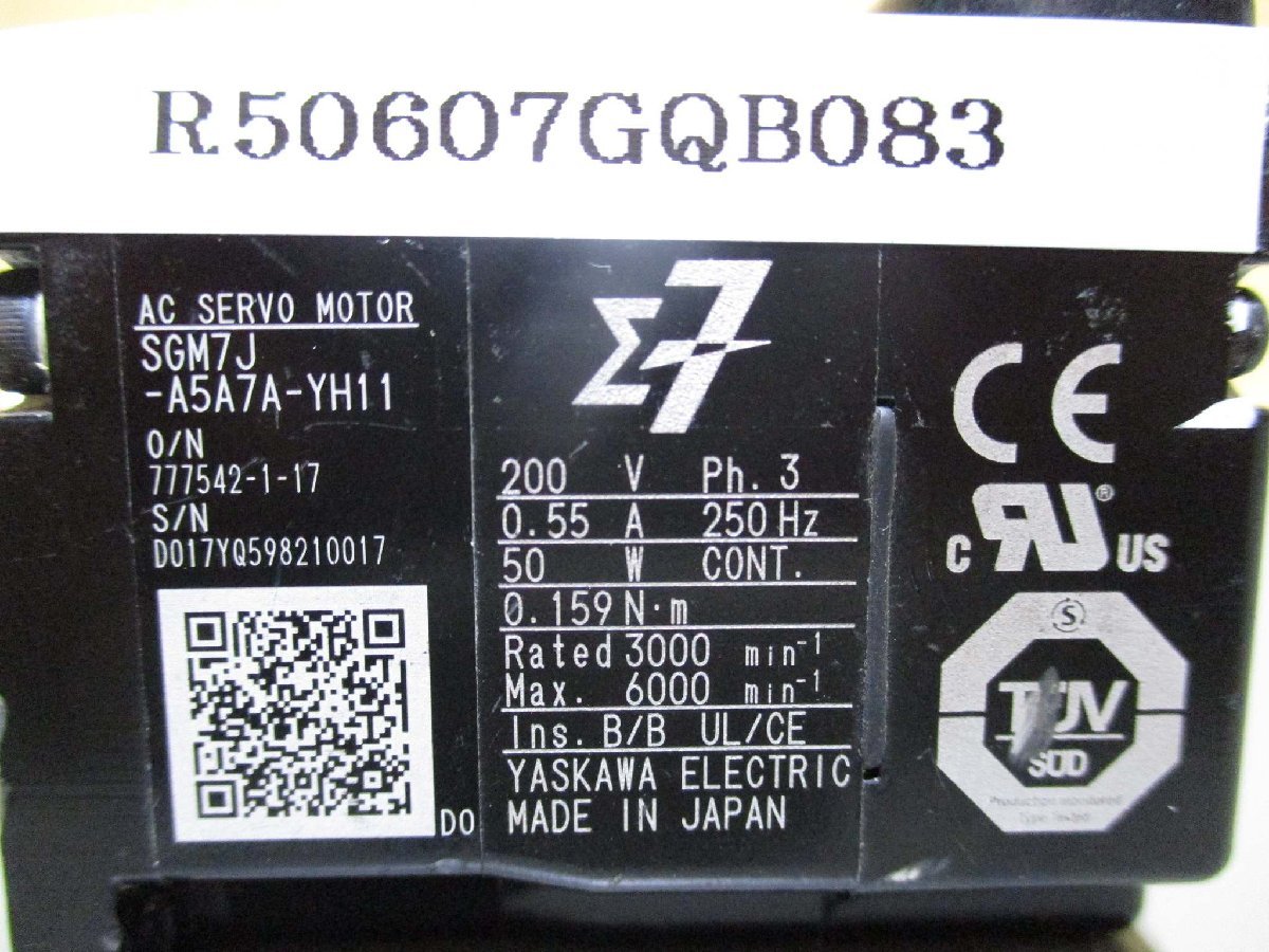 中古 Yaskawa SGM7J-A5A7A-YH11 サーボモータ(R50607GQB083)_画像2