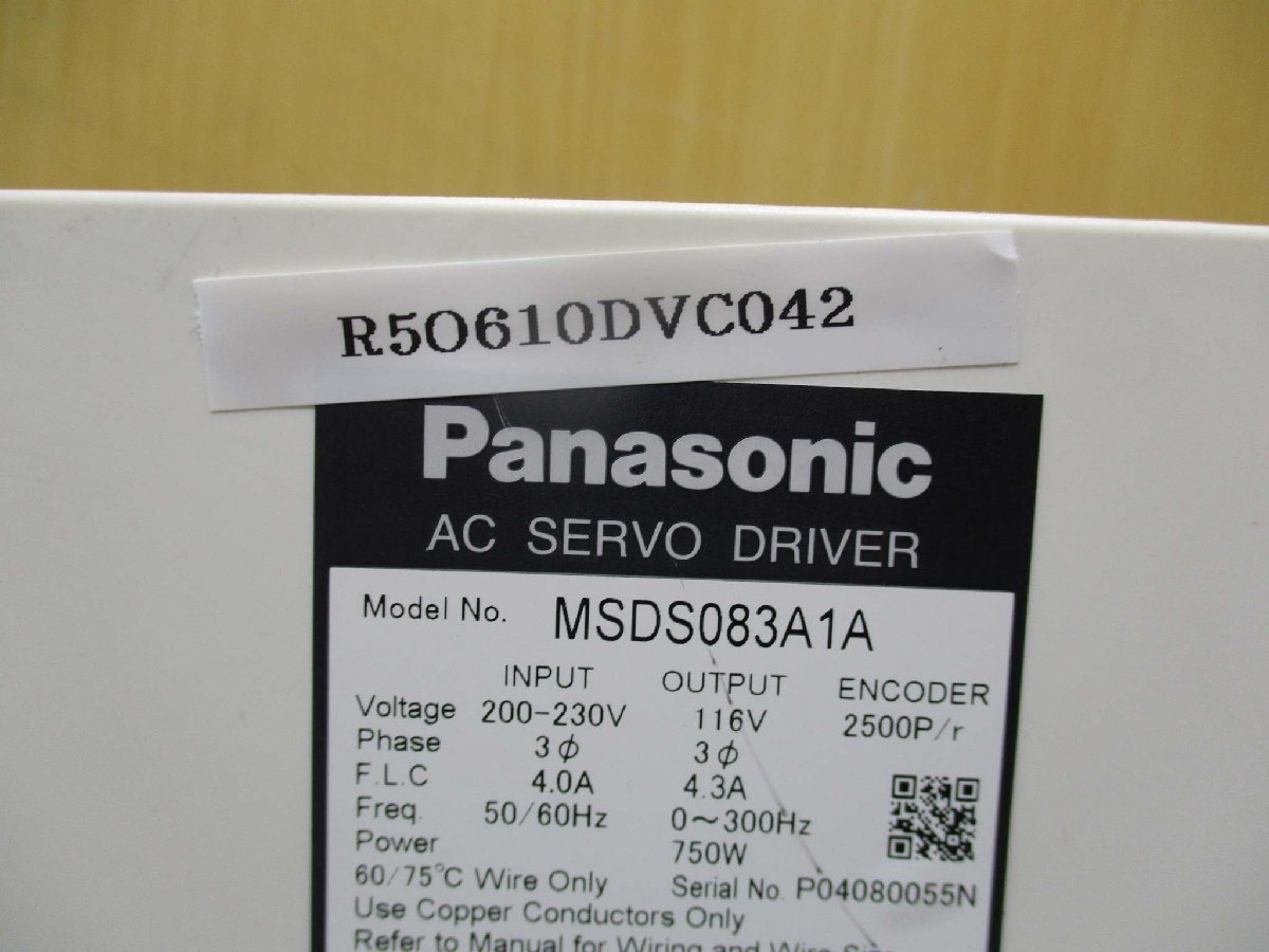 中古 PANASONIC MSDS083A1A ACサーボドライバ 750W(R50610DVC042)_画像5