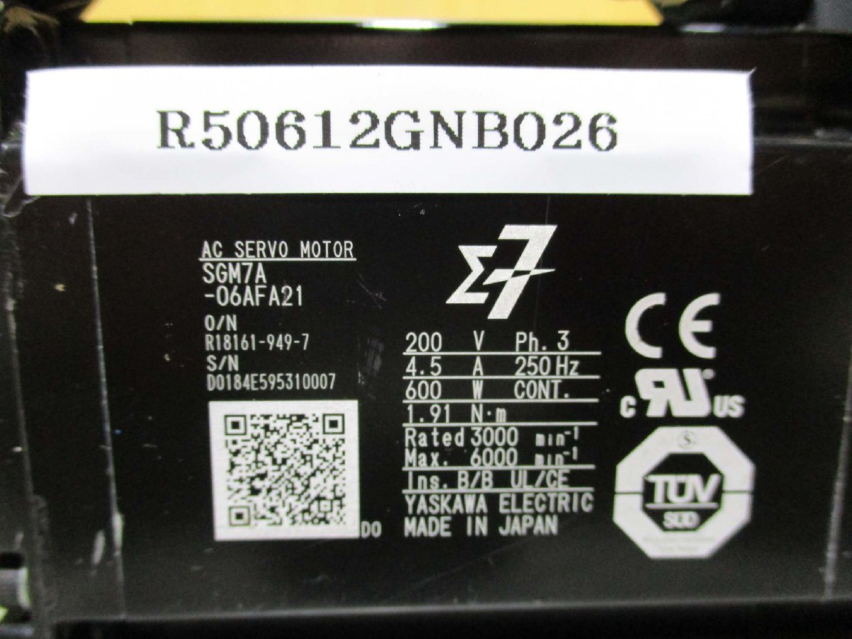 中古 YASKAWA AC SERVO MOTOR SGM7A-06AFA21 AC サーボモーター 中古 YASKAWA AC SERVO MOTOR SGM7A-06AFA21 AC サーボモーター