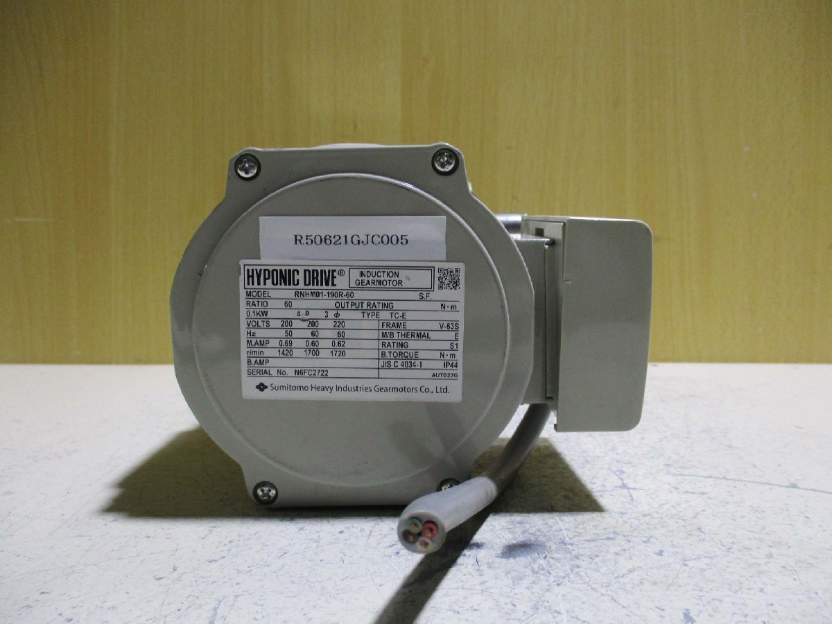 中古 SUMITOMO HYPONIC DRIVE ハイポニック減速機 RNHM01-190R-60 0.1KW ＜送料別＞(R50621GJC005)_画像3