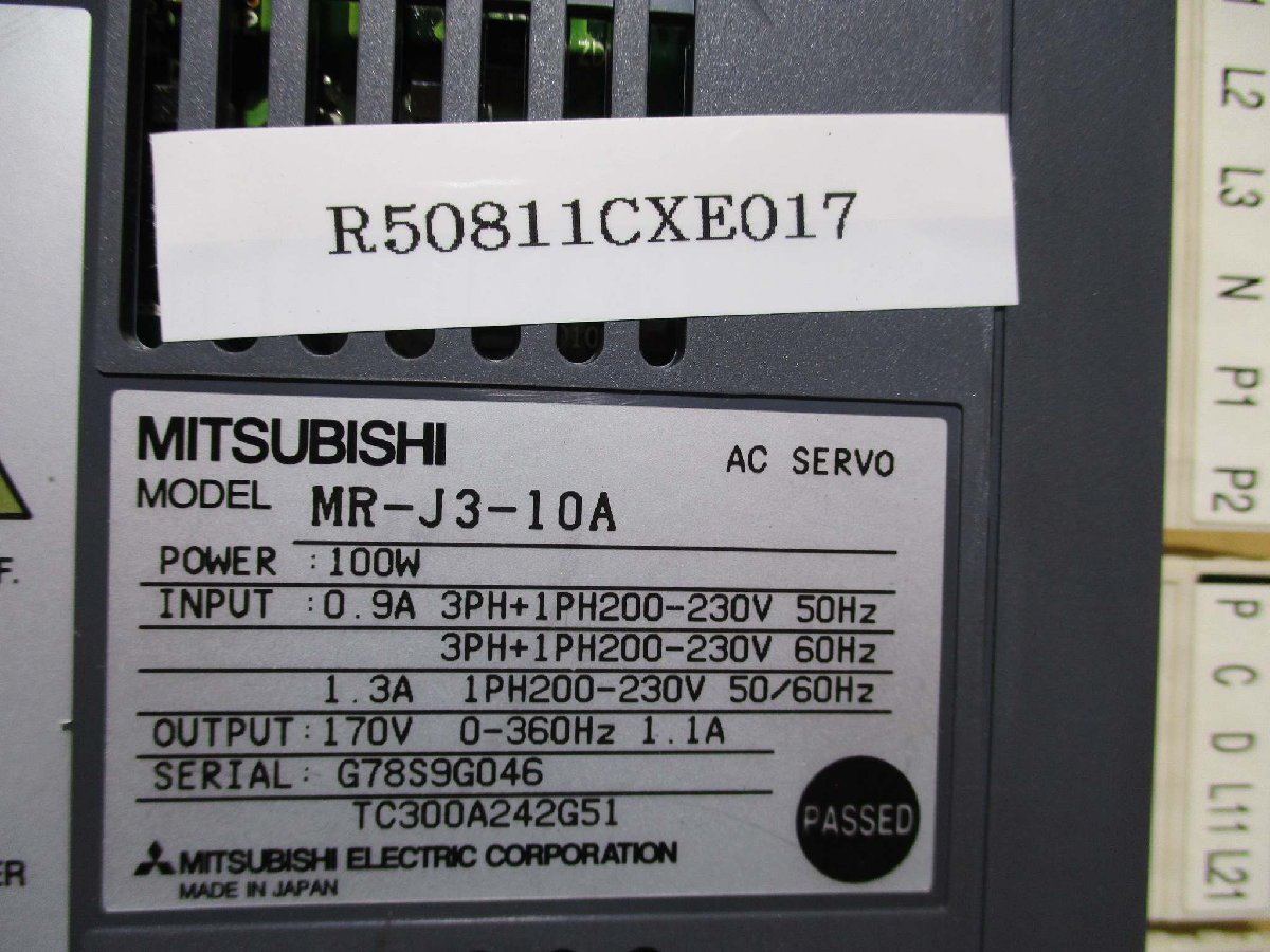 中古 MITSUBISHI AC SERVO MR-J3-10A ACサーボアンプ 100W(R50811CXE017)