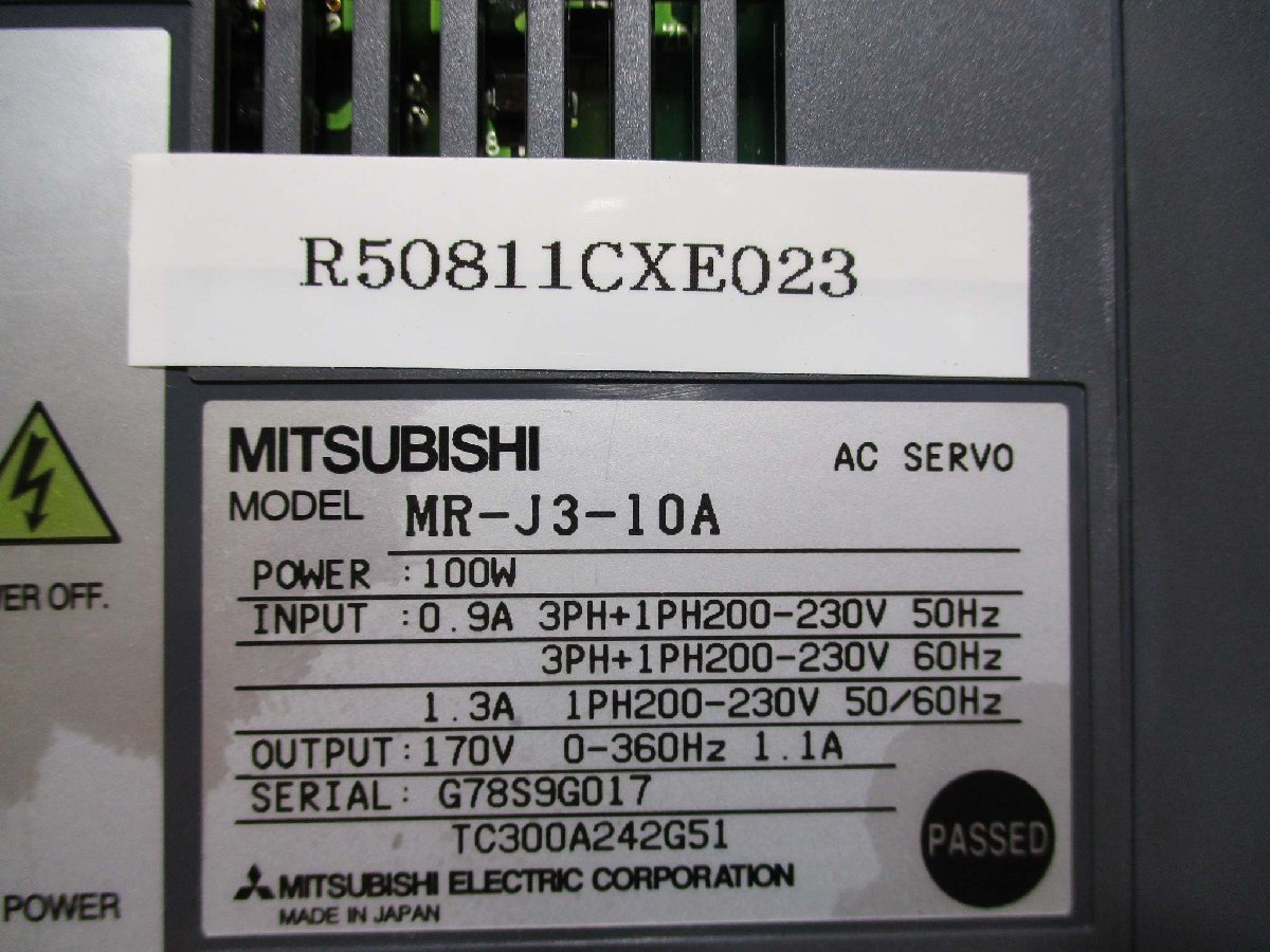 中古 MITSUBISHI AC SERVO MR-J3-10A ACサーボアンプ 100W(R50811CXE023)_画像2