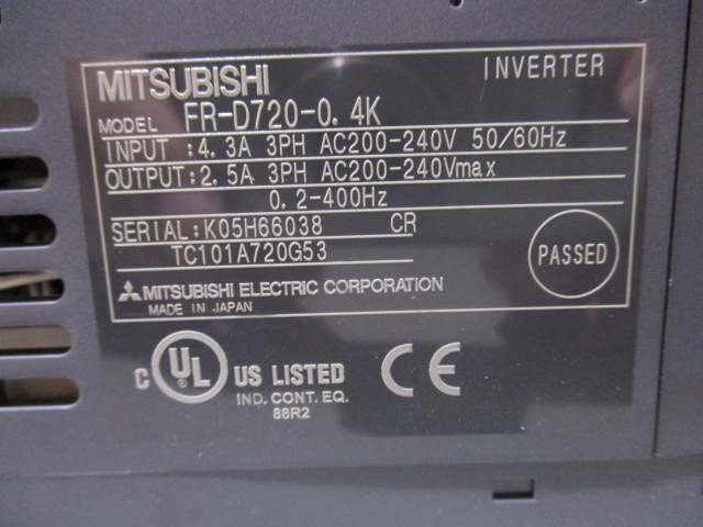 中古 MITSUBISHI FREQROL-D700 INVERTER FR-D720-0.4K インバータ 三相 200V(LAAR40727D008)_画像6