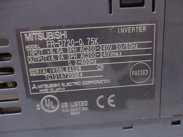 中古 MITSUBISHI FREQROL-D700 INVERTER FR-D720-0.75K インバータ 三相 200V(LAAR40727C081)_画像5