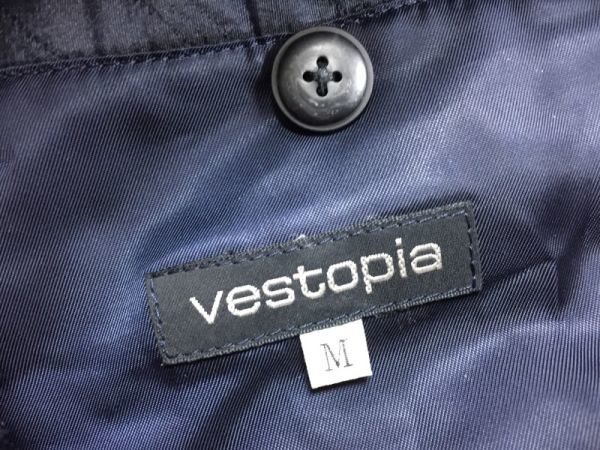 vestopia レトロ オールド トラッド ストライプ パイピング ジップアップ ブルゾン ジャケット メンズ 日本製 シルク50% ウール50% M 紺_画像3