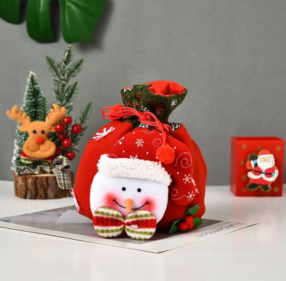 ラッピング 袋 クリスマス ギフトバッグ 巾着袋 かわいい プレゼント 包装 お菓子袋 贈り物 クリスマスギフトバッグ (雪だるま)_画像4