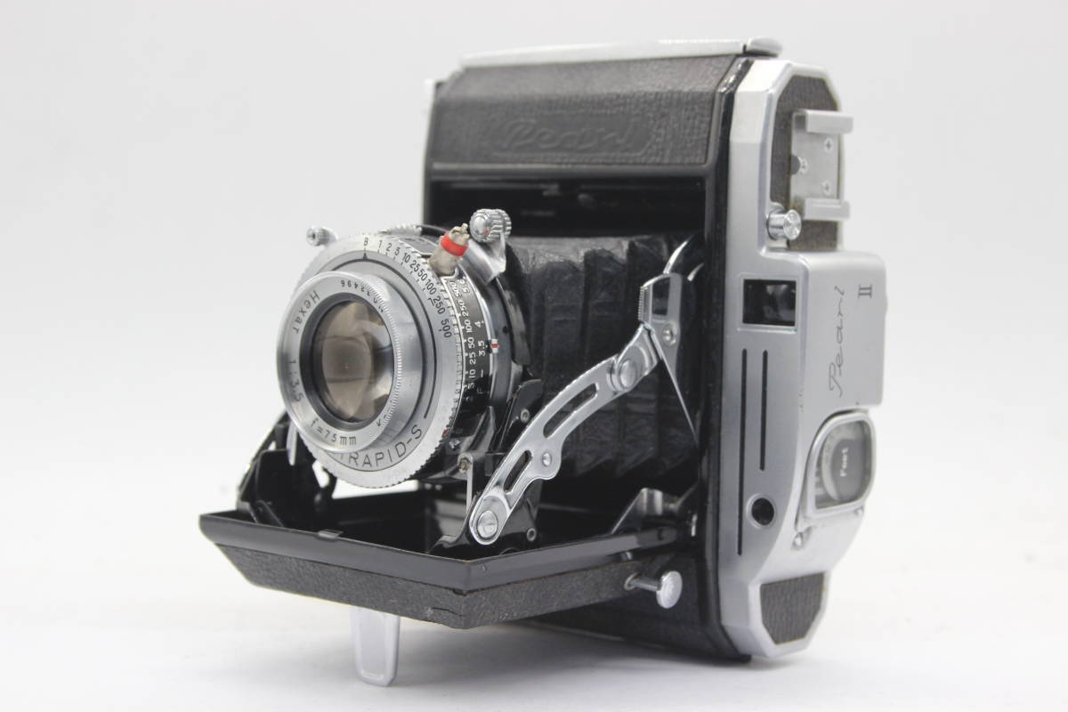 【返品保証】 Pearl II Konishiroku Hexar 75mm F3.5 蛇腹カメラ s4132の画像1