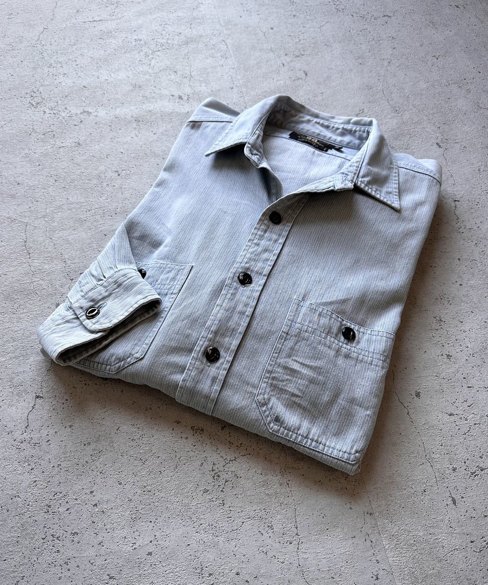 90s “ RRL ” RANDOM HICKORY WORK SHIRT VINTAGE 初期 三ツ星 ダブルアールエル ランダムヒッコリー ワークシャツ オールド ビンテージ_画像1