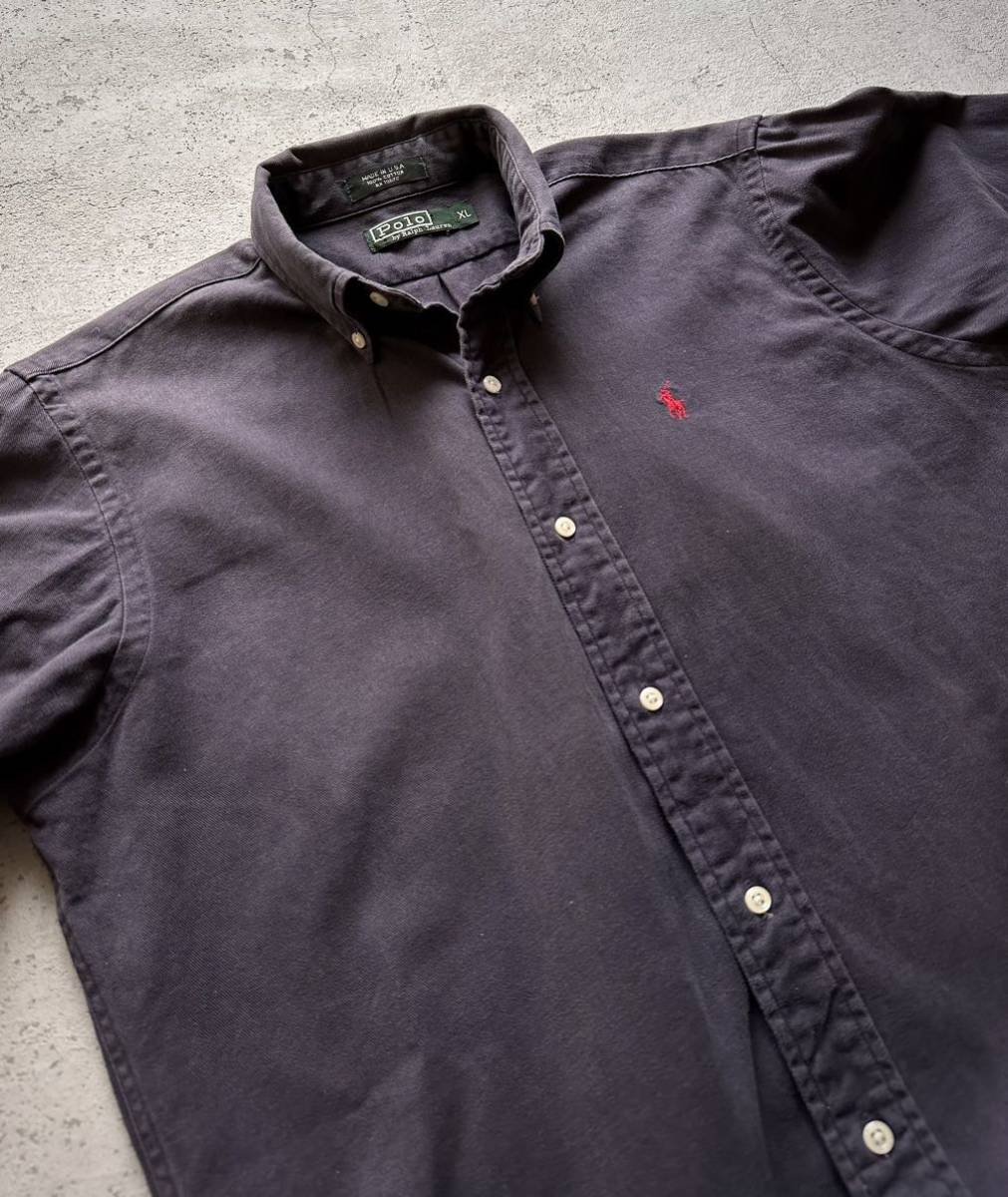 80s-90s USA製 RALPH LAUREN COTTON TWILL B/D SHIRT VINTAGE アメリカ製 ラルフローレン コットンツイル ボタンダウンシャツ ビンテージ_画像4