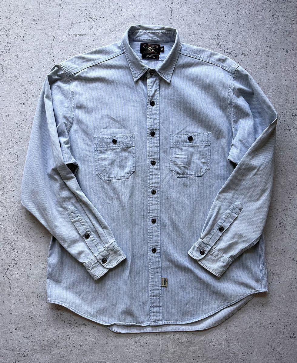 90s “ RRL ” RANDOM HICKORY WORK SHIRT VINTAGE 初期 三ツ星 ダブルアールエル ランダムヒッコリー ワークシャツ オールド ビンテージ_画像10