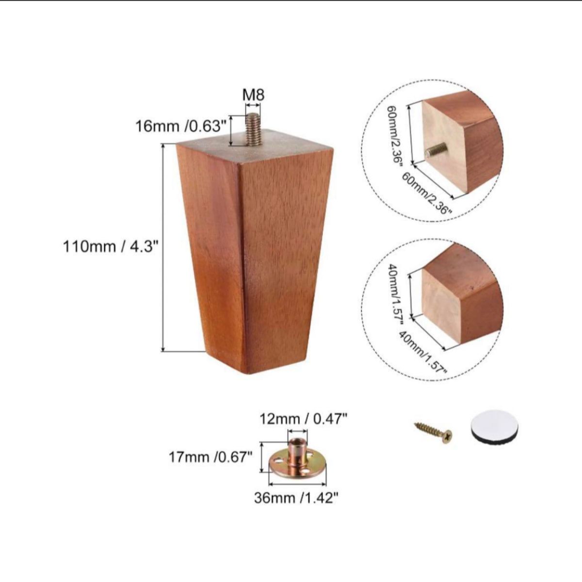 【特価】家具の脚 正方形 無垢材 　交換用　高さ110mm 修理 交換 家具 DIY 木 木製 無垢材