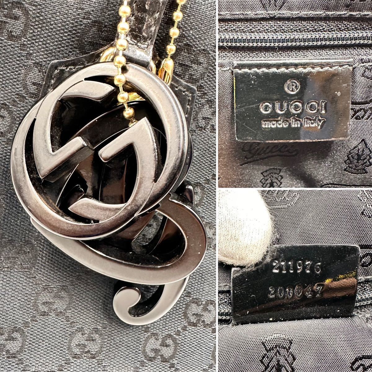 799【美品】GUCCI グッチ トートバッグ ビジネスバッグ 肩掛け ジョリー GG チャーム インターロッキング A4可能 通勤 キャンバス パテント_画像10