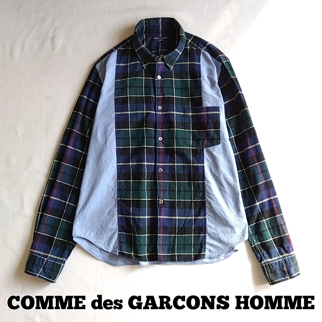 COMME des GARCONS HOMME　切り替え 長袖シャツ　ネルシャツ　チェック　メンズ　サイズ L　コム デ ギャルソン オム　日本製　AD2010　a6_画像1
