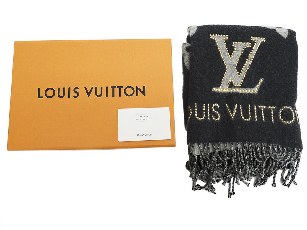 ルイヴィトン M71588 マフラー レイキャビック スタッディー モノグラム ブラック グレー スタッズ レディース LOUIS VUITTON 中古_画像10