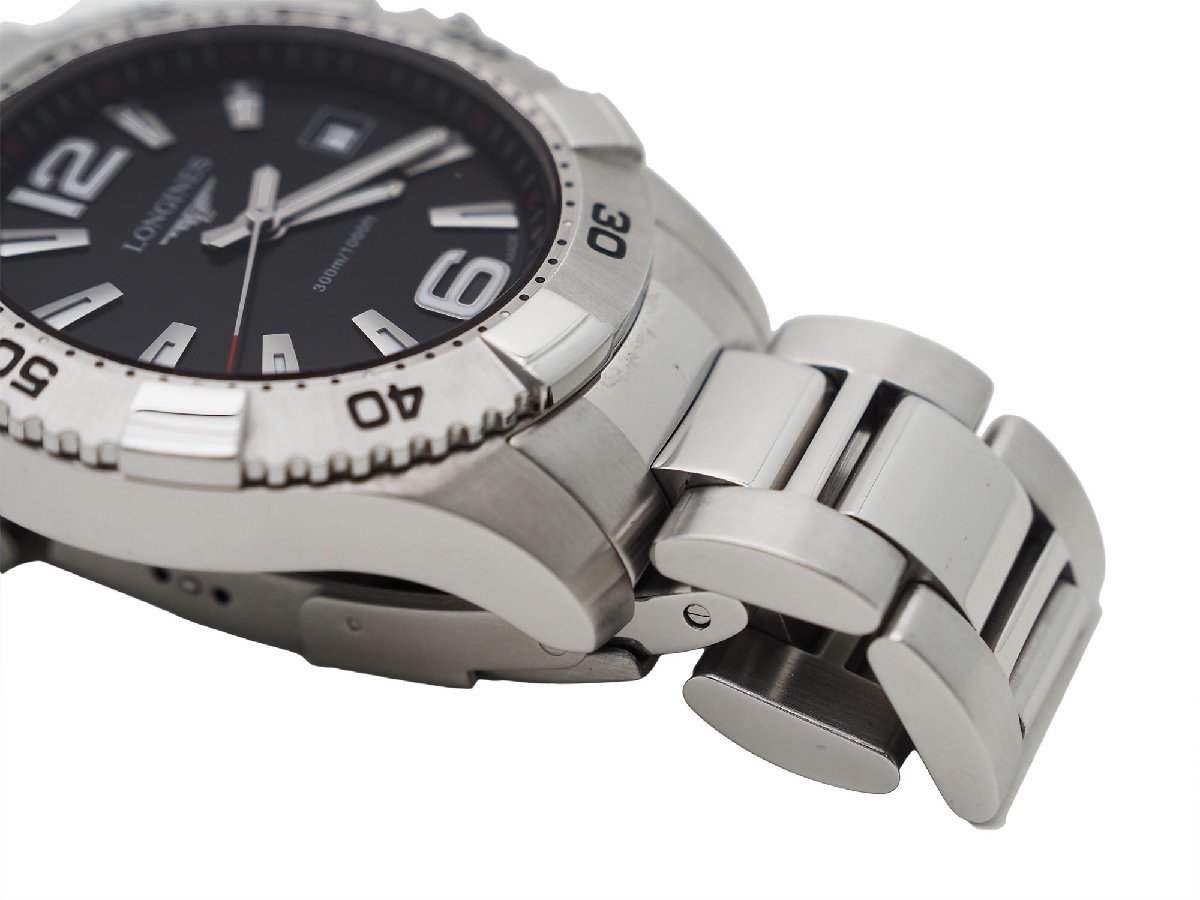  Longines Hydro Conquest wristwatch L3.647.4 men's quartz silver bracele black face LONGINES used 