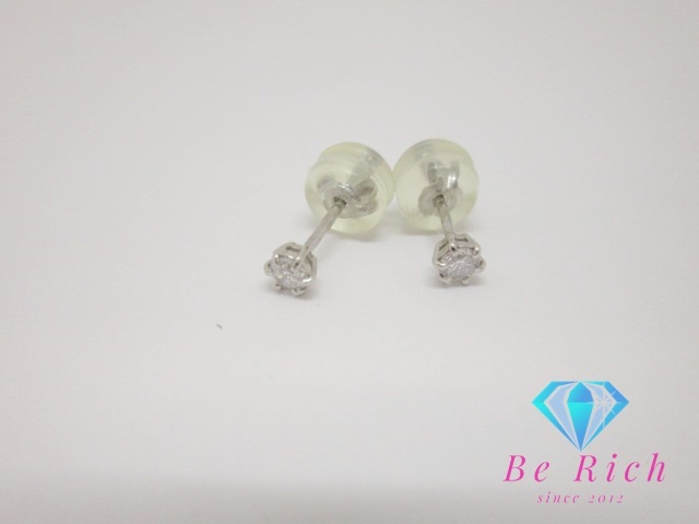 Pt900 platinum diamond 0.06ct attaching design stud earrings mere gem jewelry accessory [ used ]th9304