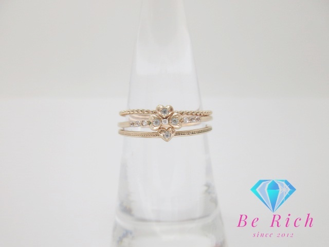K10 PG rhinestone attaching clover heart motif design 3 ream ring ring 11 number 10 gold pink gold [ used ]th9393