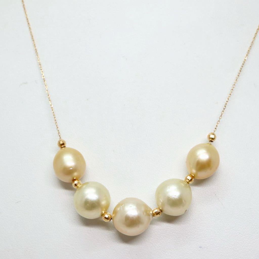《K18ゴールデンパールネックレス》D 10.0-11.5mm珠 11.0g 45cm pearl necklace jewelry 南洋白蝶 EB5/EC9_画像1