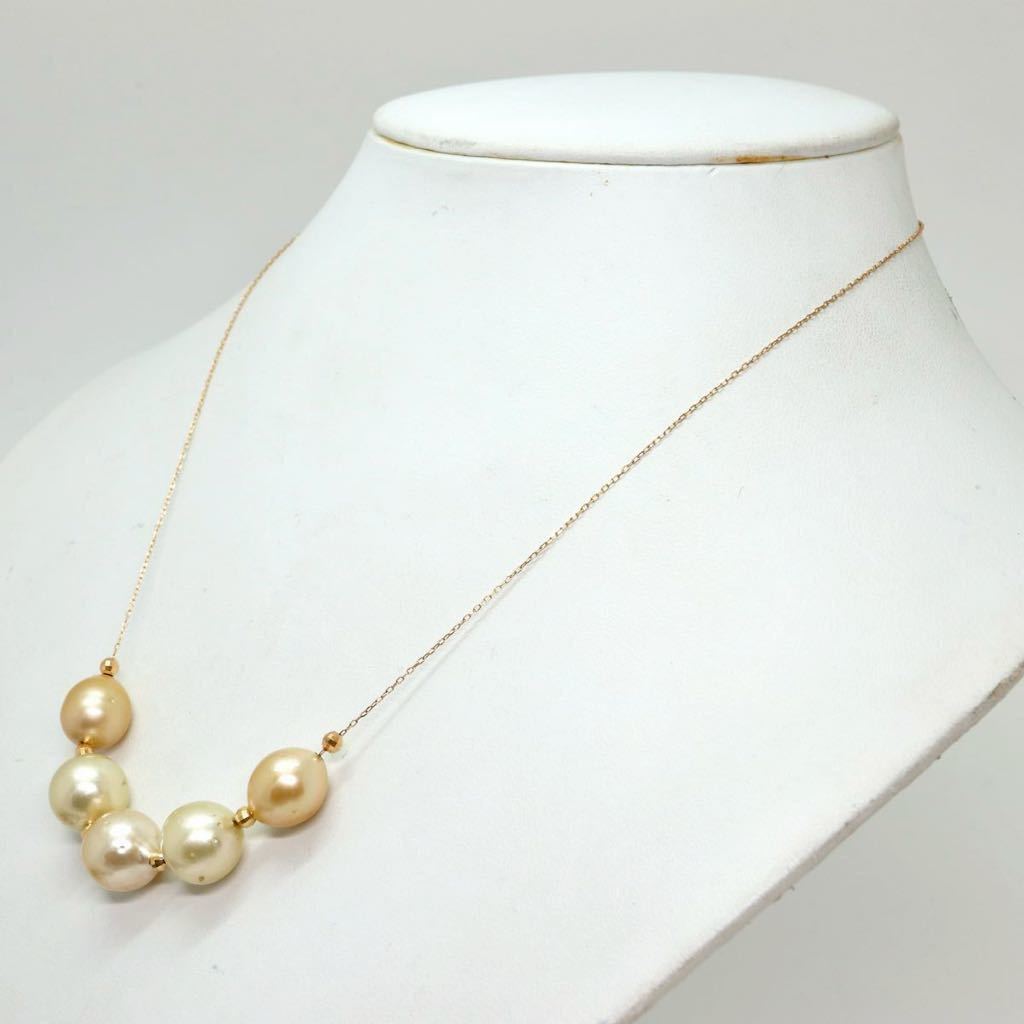 《K18ゴールデンパールネックレス》D 10.0-11.5mm珠 11.0g 45cm pearl necklace jewelry 南洋白蝶 EB5/EC9_画像3