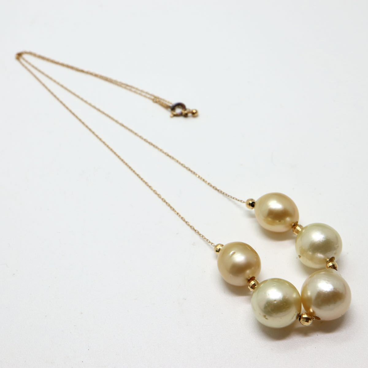 《K18ゴールデンパールネックレス》D 10.0-11.5mm珠 11.0g 45cm pearl necklace jewelry 南洋白蝶 EB5/EC9_画像4