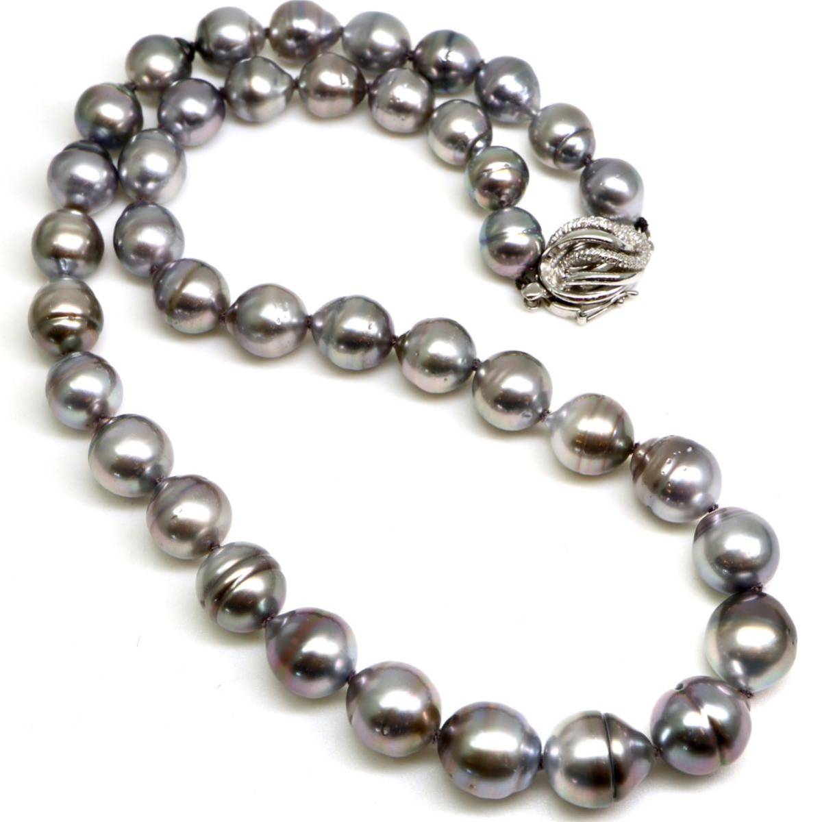 ◆南洋黒蝶真珠ネックレス◆D 59.6g 48.0cm 9.5-11.0mm珠 パール pearl necklace jewelry DB0/DH0_画像6