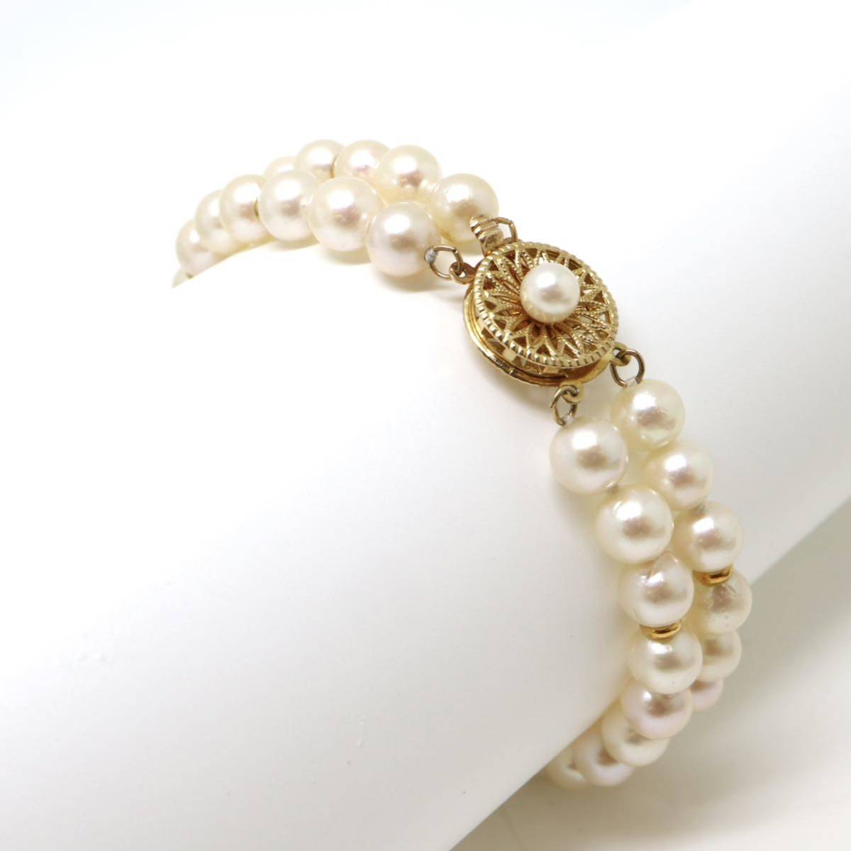 ◆K18/K14 アコヤ本真珠2連ブレスレット◆D 20.7g 19.0cm 6.0-6.5mm珠 pearl bracelet jewelry DG0/DG0_画像2