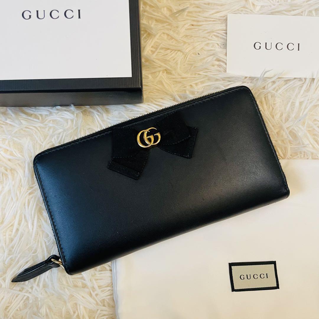 美品 GUCCI グッチ 長財布 ラウンドジップ チャック マーモント GG