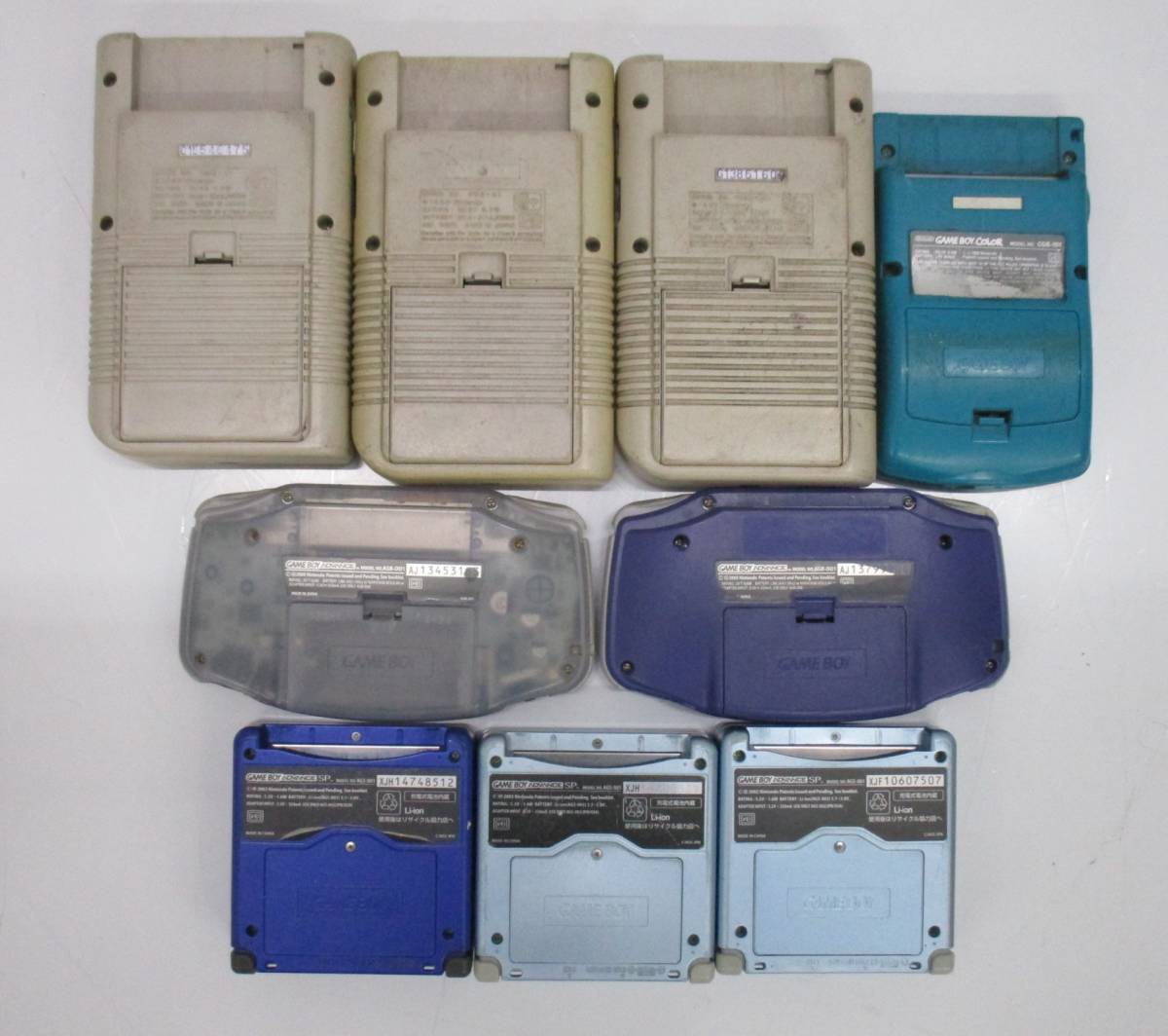 G1129-10A/ Nintendo ゲームボーイ DMG-001 / カラー CGB-001 / アドバンス AGB-001 / SP AGS-001 本体 9台 まとめ_画像2