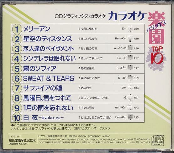 カラオケCD／アルフィー CDGカラオケ カラオケ楽園 TOP10 1990年_画像2