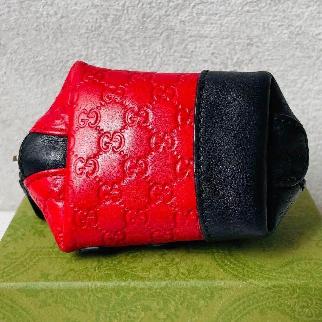 【希少/極美品】 GUCCI グッチ チルドレン てんとう虫 GG マイクロシマ コインケース 小銭入れ 財布 レザー 本革 ブラック レッド_画像7