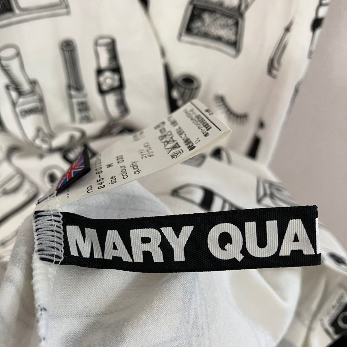 H5622Nf MARY QUANT マリークヮント キャミソールワンピース ミニワンピ サイズM レディース　ホワイト×ブラック 花柄 コスメ柄 日本製 _画像8