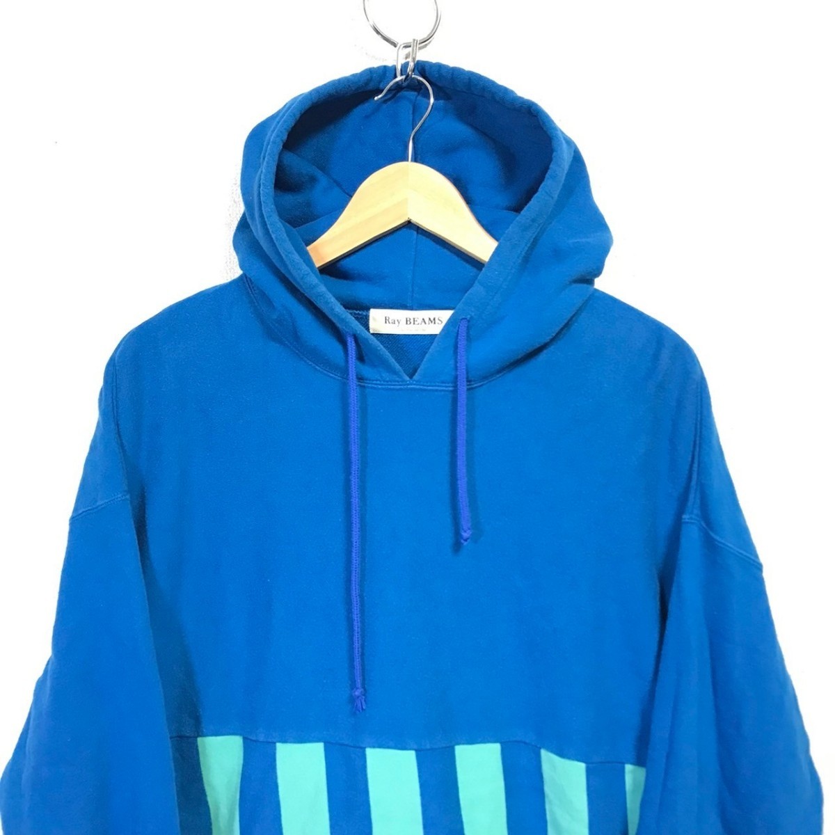 H5960dL Ray BEAMS Ray Beams size L rank sweat Parker pull over fender -do Parker blue stripe pattern lady's cotton 