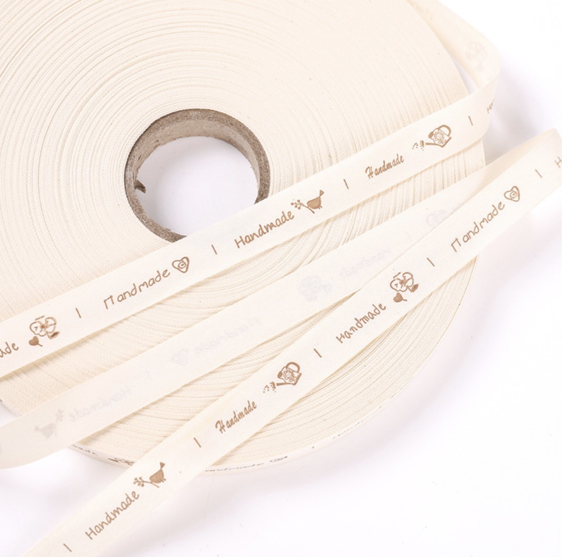 綿テープ　スタンプ　タグ　リボン　幅1.5cx10m巻 　 DIY　手芸材料　生成りN0.11_画像1