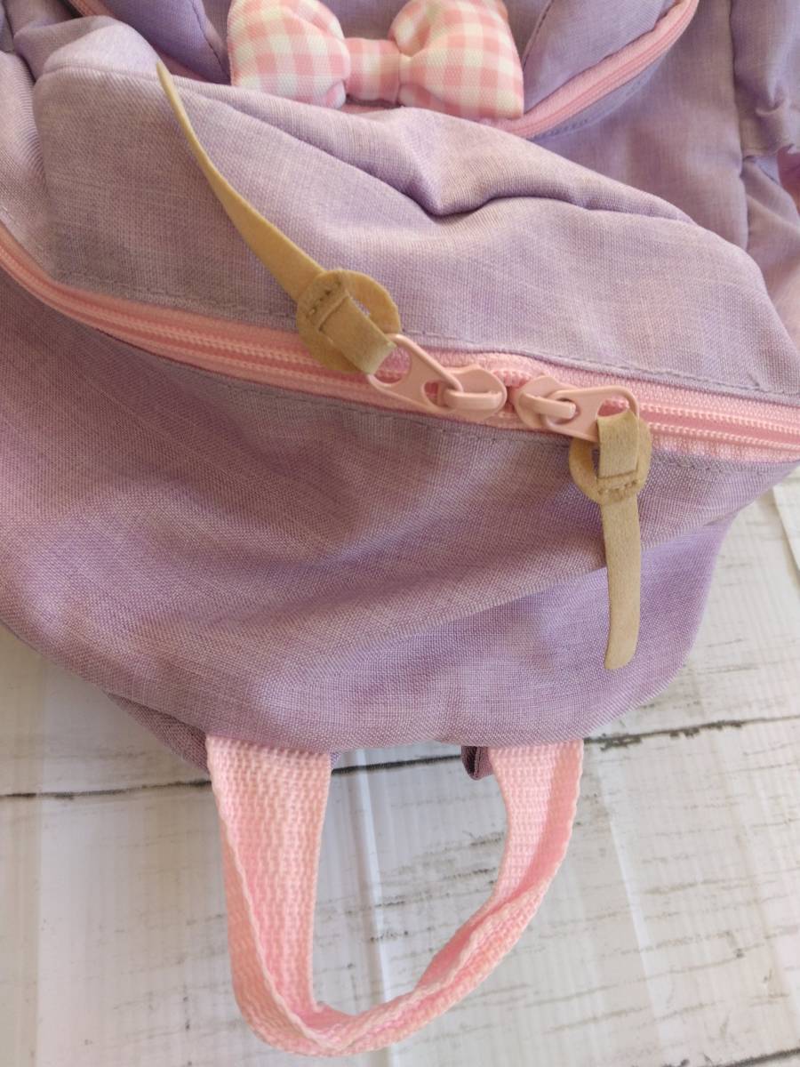 USED 女の子 サンリオ リュック ミュークルドリーミー ねこ 猫 M 紫 ピンク リボン 耳付き sanrio 子供用 MEWKLE DREAMY かばん バッグの画像5