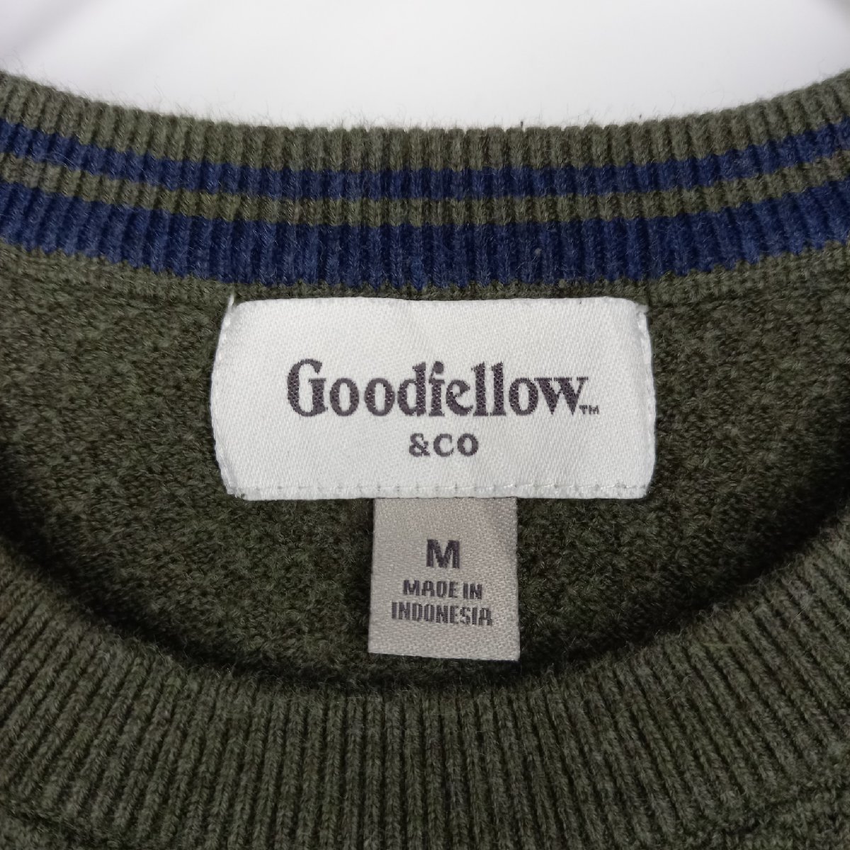 Goodiellow&co　クルーネック　コットンニット　サーマル　セーター　無地　薄手　オリーブ　カーキ　M_画像7