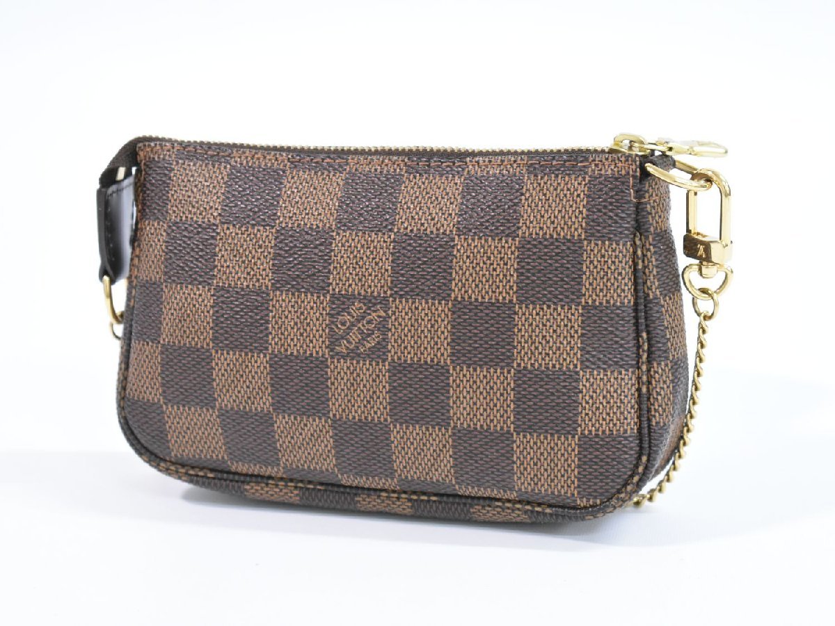 本物 ルイヴィトン LV LOUIS VUITTON ミニ ポシェットアクセソワール ダミエエベヌ ハンドバッグ ポーチ ブラウン N58009_画像2