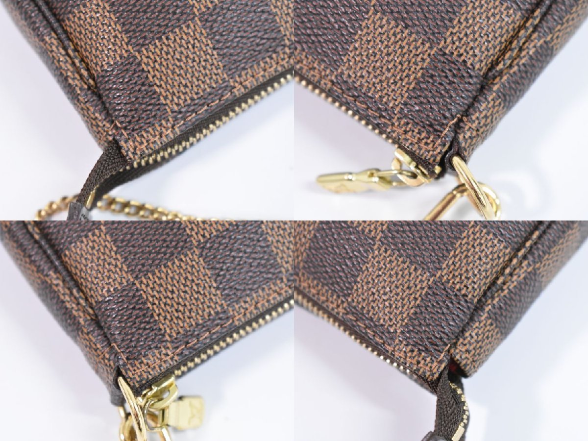 本物 ルイヴィトン LV LOUIS VUITTON ミニ ポシェットアクセソワール ダミエエベヌ ハンドバッグ ポーチ ブラウン N58009_画像6