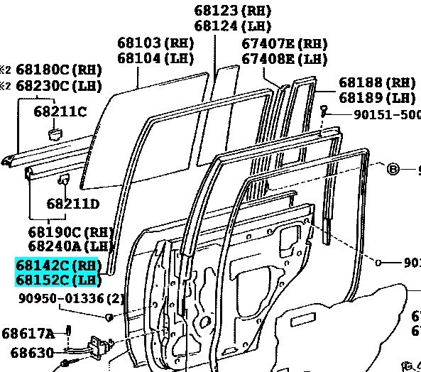 トヨタ純正 ランクル80 ドアガラスラン 1台分セット ランドクルーザー HDJ81V FZJ80G FJ80G HZJ81V TOYOTA_画像3