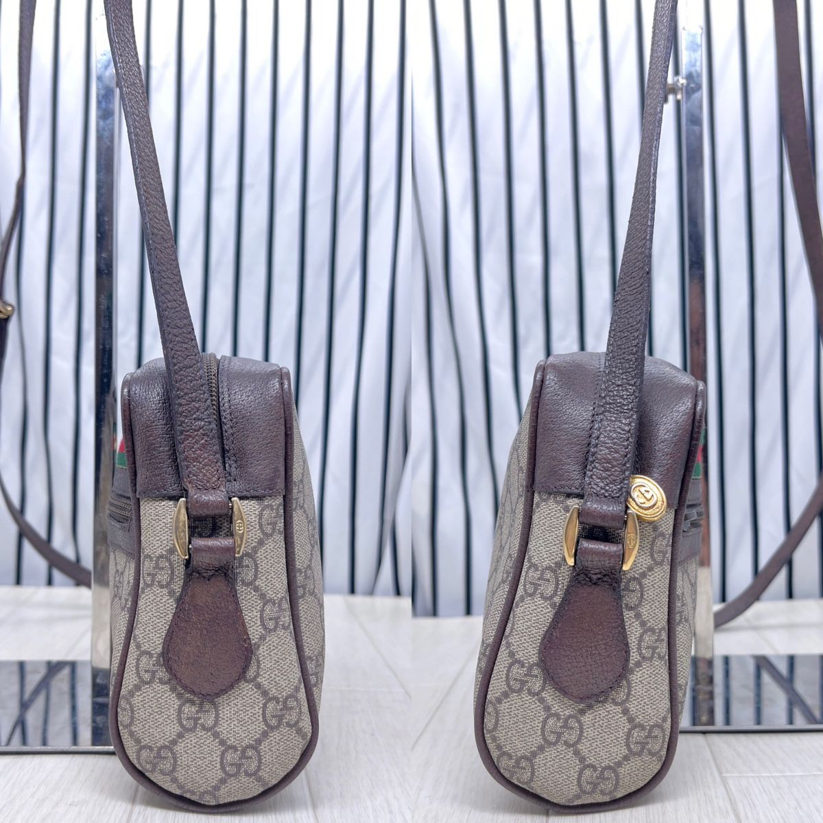 【美品】GUCCI×オールドグッチ斜めがけPVCシェリーラインショルダーバッグ