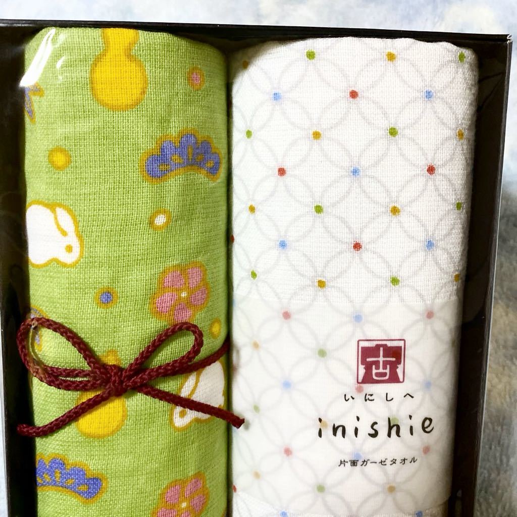 ★新品、未使用★inishie いにしへ、うさぎの松竹梅★片面ガーゼ★フェイスタオル2枚★和柄★ギフトタオル★定形外OK★_画像5