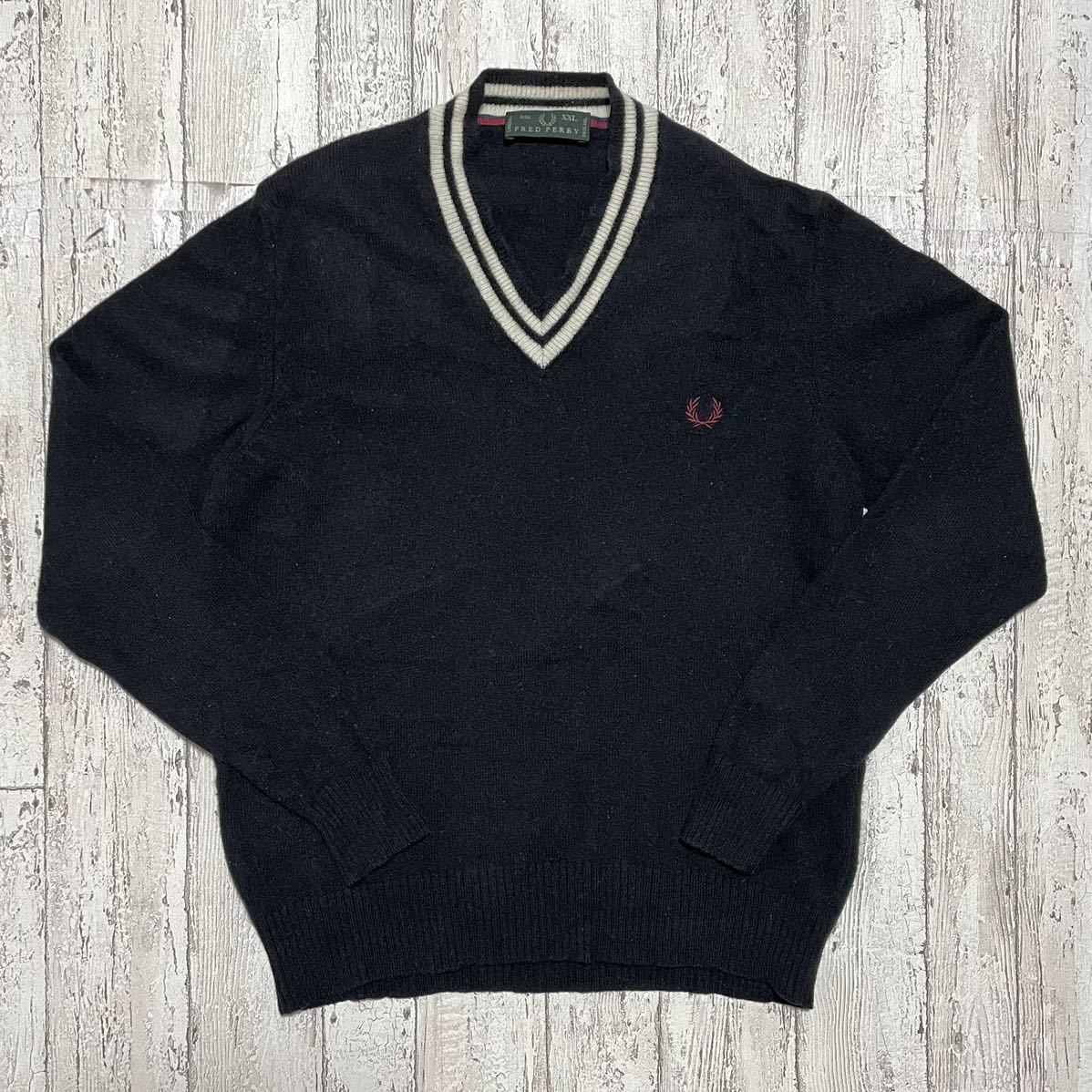 【希少アイテム】FRED PERRY フレッドペリー ウールセーター ビッグサイズ XXLサイズ ブラック イタリア製 BETA S.p.A. 23-243_画像4