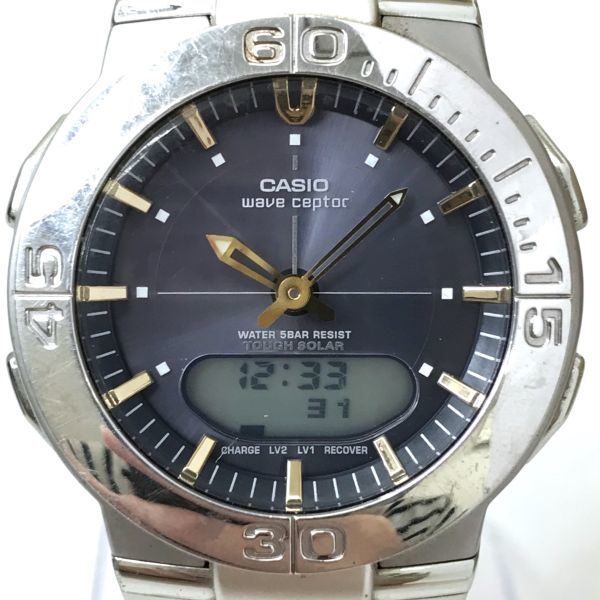 CASIO カシオ WAVE CEPTOR ウェーブセプター 腕時計 WVA-310 ソーラー アナデジ デジアナ ラウンド カレンダー シルバー ネイビー おしゃれ_画像1