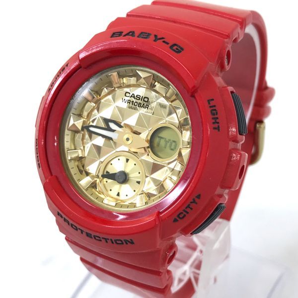 CASIO カシオ Baby-G ベビージー 腕時計 BGA-195VLA-4A 美品 クオーツ アナデジ ラウンド レッド ゴールド 電池交換済み 動作確認済み_画像3