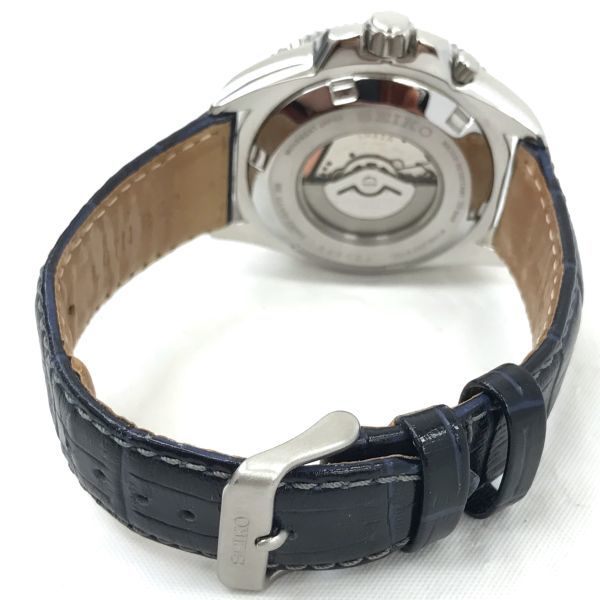 美品 SEIKO セイコー KINETIC キネティック 腕時計 自動巻き アナログ ラウンド 5M82-0AY0 ネイビー 10気圧防水 カレンダー 動作確認済み_画像5