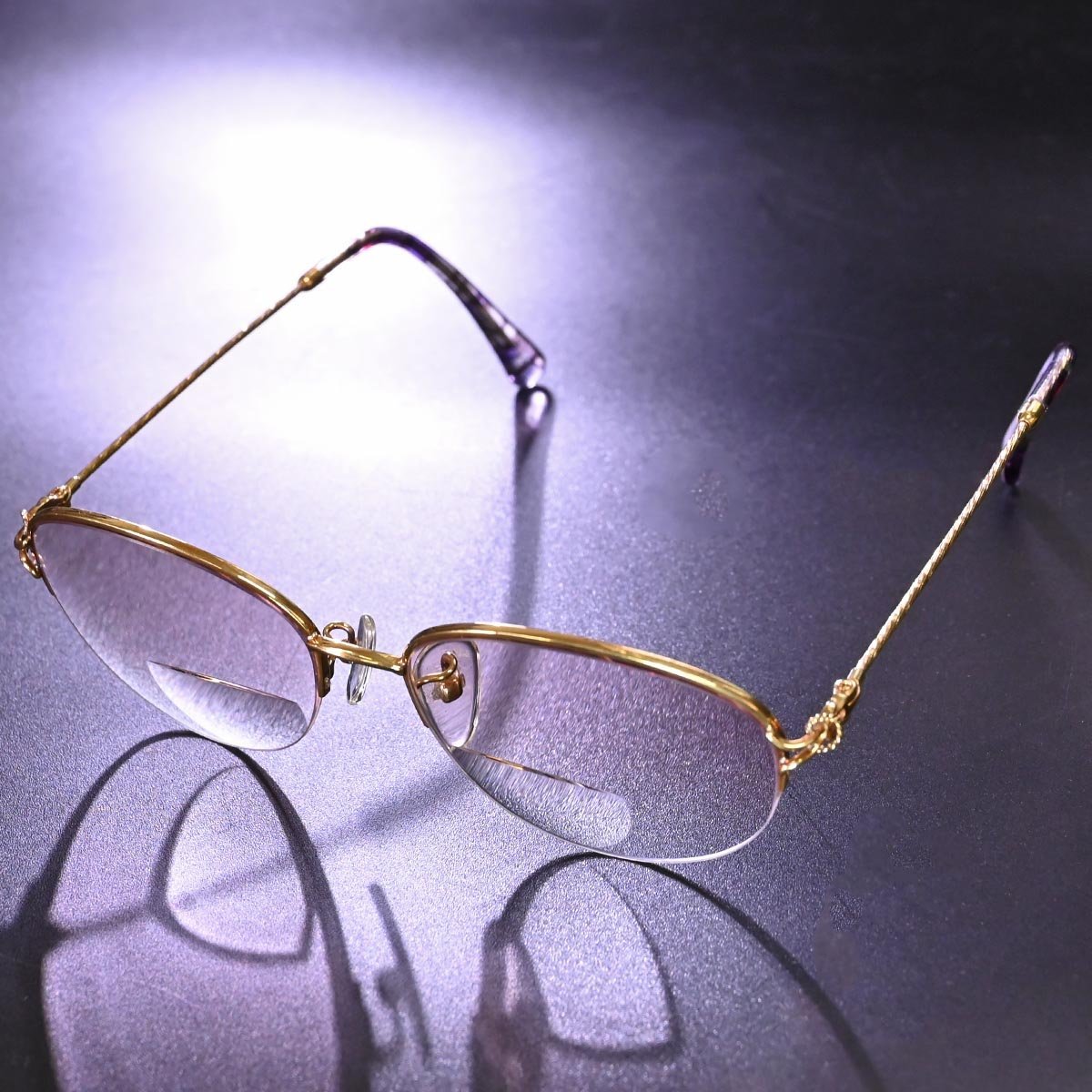 本物 極上品 パリミキ K18ゴールド ハーフリム フレーム 55□16 135 メガネ 眼鏡 サングラス 老眼鏡 アイウェア PARIS MIKI_画像2
