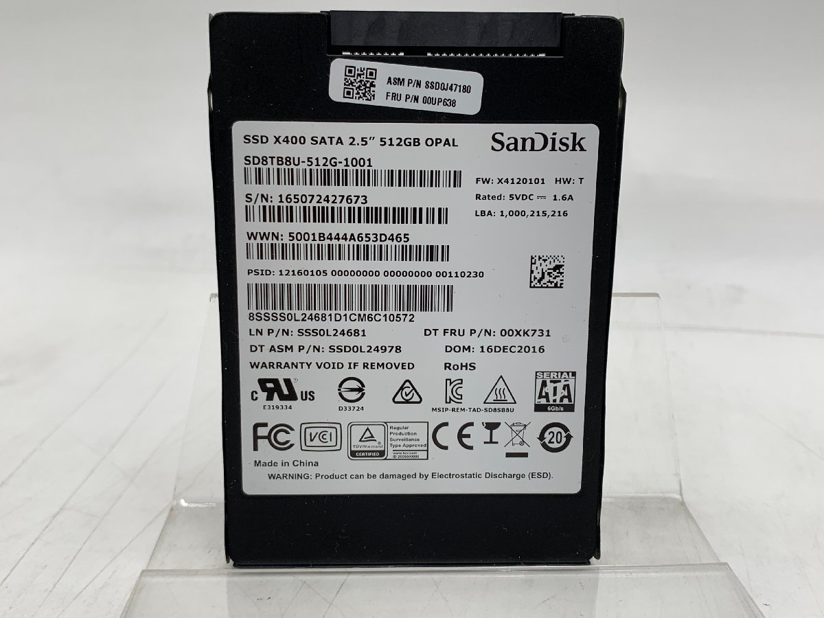 SanDisk SD8TB8U-512G-1001 - 512GB 6Gbps SATA III 7mm 2.5 Solid State SSD 使用時間：4677時間_画像1