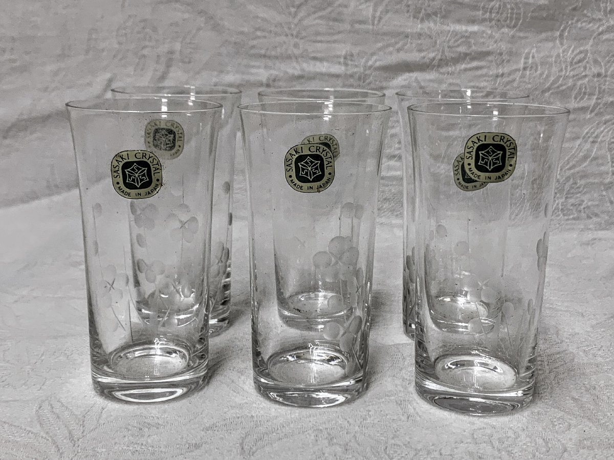 13098/ retro pop Sasaki glass tumbler umegi Rico plum cut .6 customer unused beer glass dead stock 