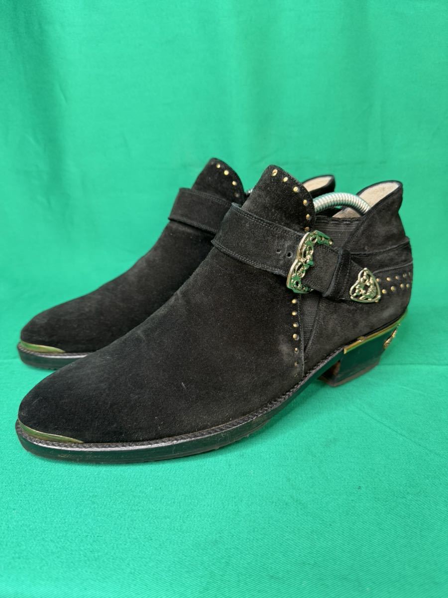 CESARE PACIOTTI チョーザレ・パチョッティ　靴　ブーツ　ショート　黒　ブラック　スエード　ベルト　装飾金具　中古品　サイズ6 25㎝_画像1