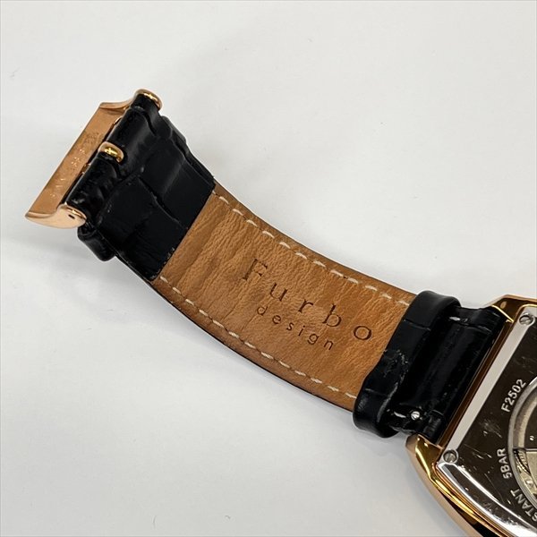 Furbo design フルボ デザイン F2502 メンズ AT 腕時計 自動巻き スケルトン SS ステンレス レザー 黒革ベルト ブラックxゴールド 稼働品_画像9